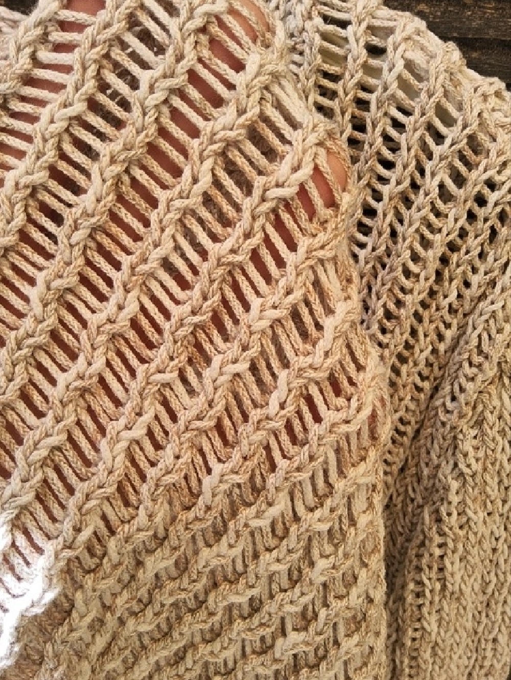 Chico's Open-Weave V-Neck Sweater in Light Beige Size XL - Picture 9 of 9